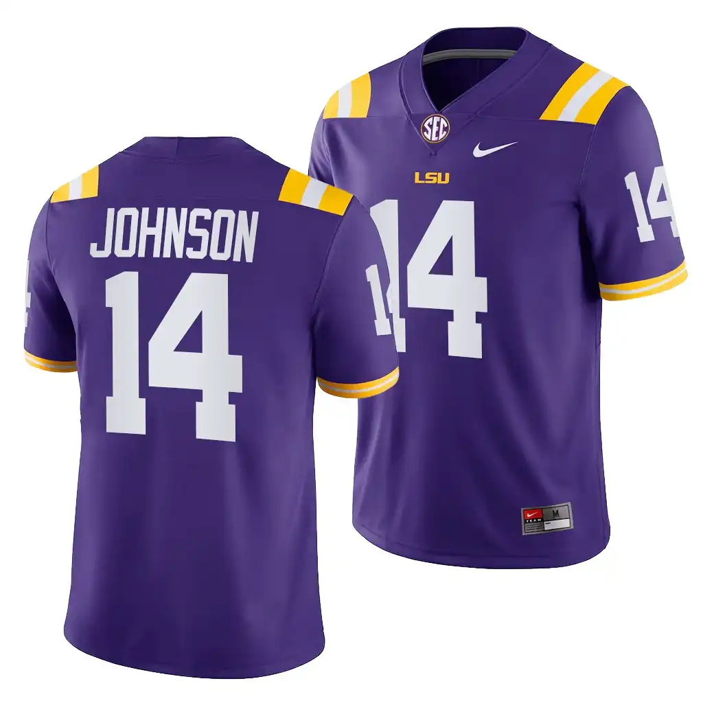 Men's LSU Tigers Max Johnson #14 2021-22 Purple Game NCAA Football Jersey